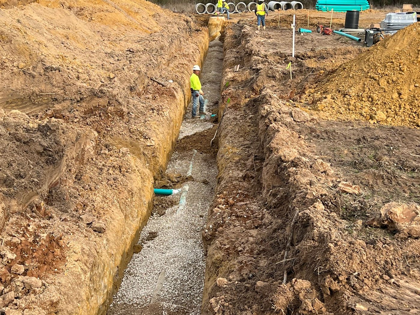 Deep trench utility installation at Madison Village