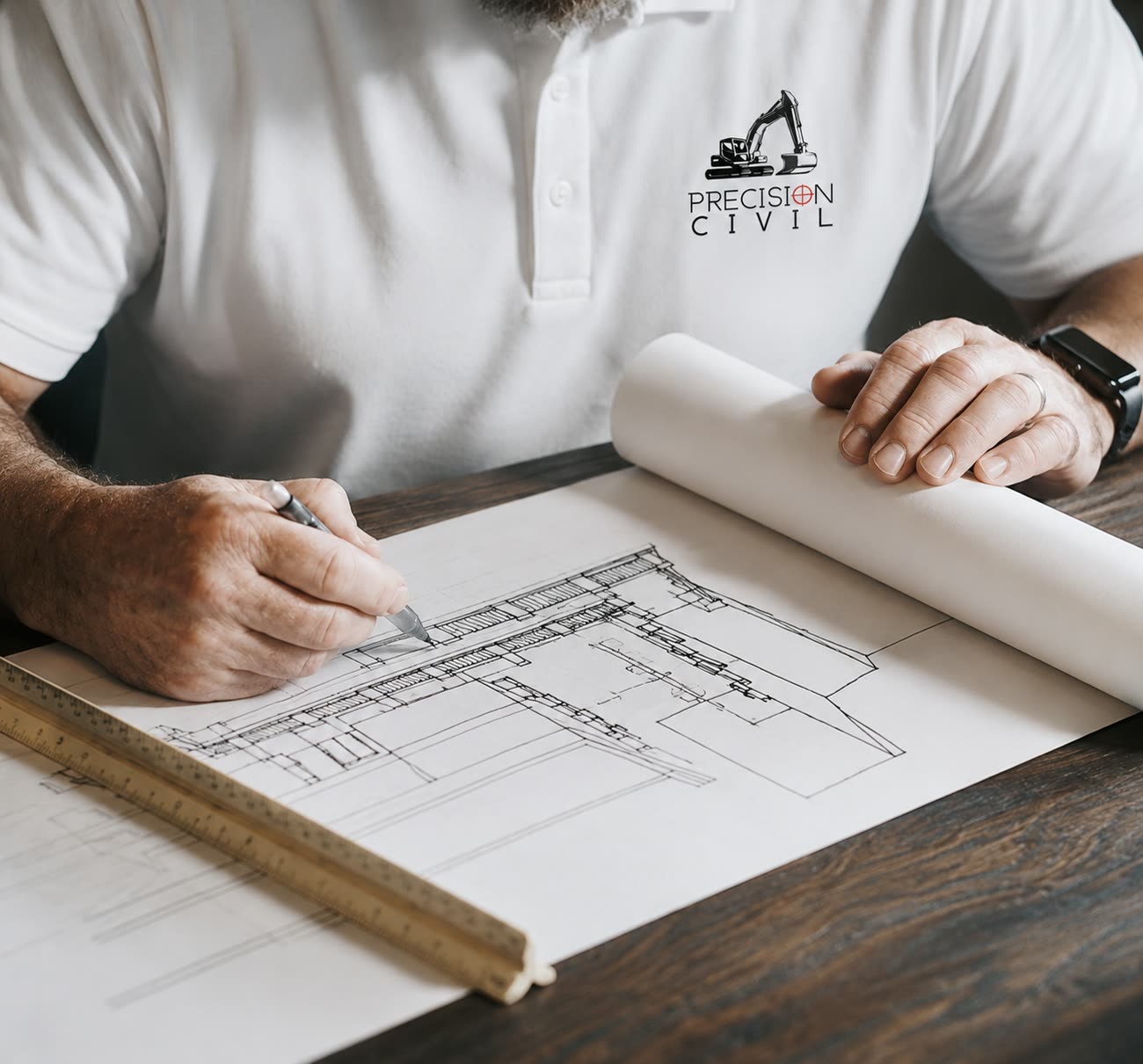 Precision Civil team member reviewing project plans